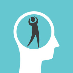 Despaired man inside head. Depression, hidden problem, secret desperation, mental disease, stress, trouble, pessimism and negative thinking concept. Flat design. EPS 8 vector illustration