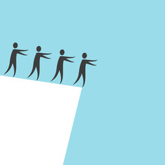 Many reckless people going to precipice after each other. Majority, mob mentality, herd instinct, manipulation, delusion, mass insanity and stupidity concept. Flat design. EPS 8 vector illustration