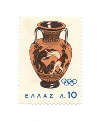 A vintage postage stamp from Greece isolated on a white background.