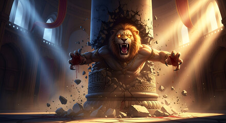 Narasimha the man-lion avatar of Vishnu bursting from a pillar