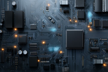 Fototapeta premium Intricate close-up of a sophisticated circuit board, a symbol of modern technology and electronic engineering