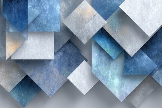 Abstract background of tilted squares in shades of blue and white creates geometric depth