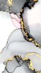 Abstract fluid art with grey, black, and gold