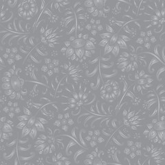 Paisley floral pattern, abstraction, swirl flowers, grey colors. Seamless floral pattern-813.