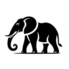 Black and white vector silhouette of an elephant on white background
