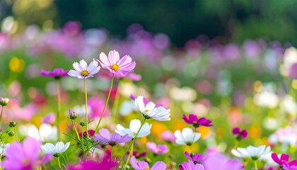Fototapeta premium Colorful cosmos flowers in a field.