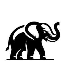 Black and white vector silhouette of an elephant on white background