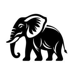 Obraz premium Black and white vector silhouette of an elephant on white background