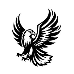 Black and white vector silhouette of an eagle on white background