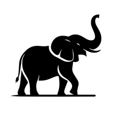 Black and white vector silhouette of an elephant on white background