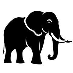 Fototapeta premium Black and white vector silhouette of an elephant on white background