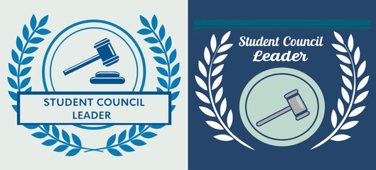 Student Council Leader Badges with Laurel Wreath, Gavel Icon, and Classic Design for School Leadership Event Branding and Recognition
