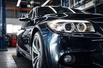 Fototapeta premium Car undergoing maintenance in auto repair garage 