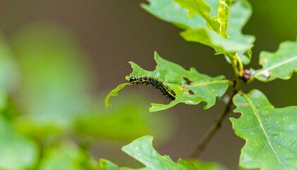 Fototapeta premium Caterpillar on damaged leaf