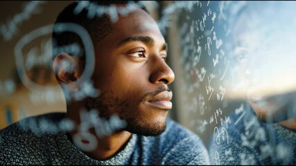 Thoughtful Man Contemplating Complex Equations While Looking out a Window in a Modern Workspace During the Afternoon - Powered by Adobe