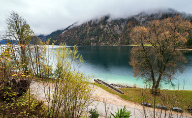 Mountain alpine autumn lake Achensee, Alps, Tirol, Austria.