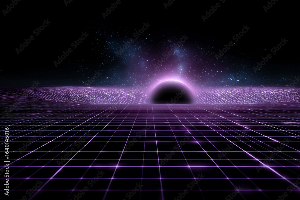 Poster a mesmerizing image of a black hole in space with a grid pattern