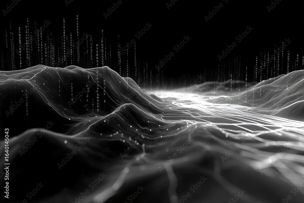 Aufkleber abstract digital landscape, rendered in a futuristic, data-driven style, featuring flowing lines and