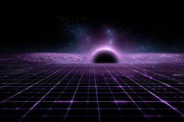 A mesmerizing image of a black hole in space with a grid pattern