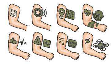 Tattoo overlay tactical icon communication monitor stress mission vector patch military detection