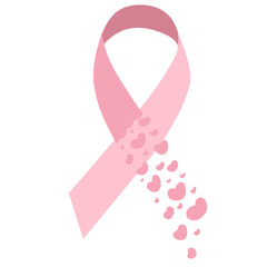 pink breast cancer ribbon with hearts