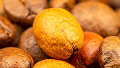 Close-up view of roasted coffee beans.