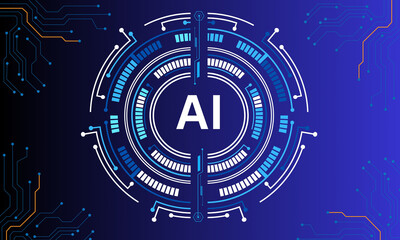 AI Technology Line Art with Neon Light Background Design