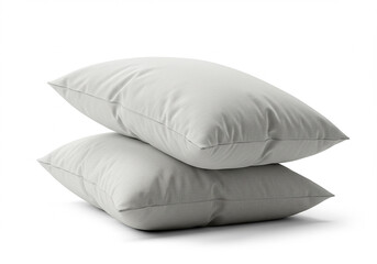 Two soft grey textured throw pillows stacked on top of each other isolated on transparent background
