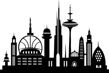Fototapeta premium Futuristic sci-fi city skyline silhouette on white background for vector design, print, and cut files