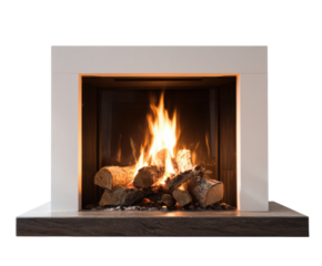 Cozy fireplace with burning logs for warmth and ambiance