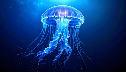 Glowing jellyfish in deep ocean