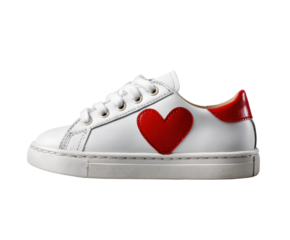 Stylish white sneaker with red heart design for trendy footwear