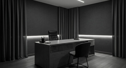 Modern executive office with sleek desk and leather chair