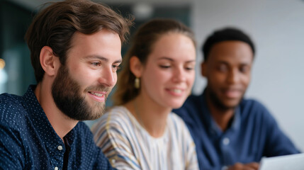 A diverse team of designers collaborating on a creative project