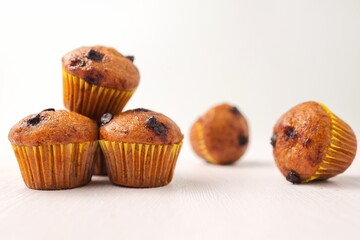 Banana cup cake on white background