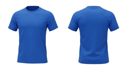 Front and back view of a plain royal blue t shirt