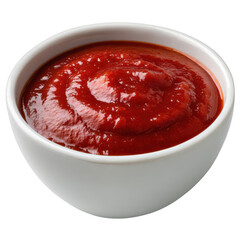 A bowl of rich red tomato ketchup sauce isolated on transparent background