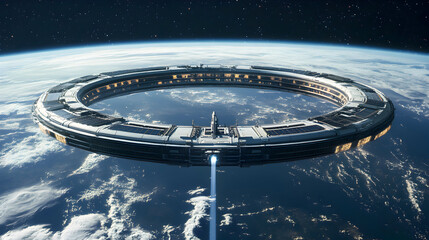 Orbital Ring Space Station above Earth