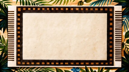 High-Resolution Beige Natural Fiber Paper Texture with Rustic Grain Border and Smooth Blank Center for Design Use