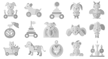 Baby toys vector illustration with teddy bear, rocking horse, toy car and cute animal characters
