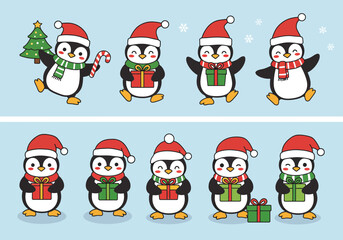 Adorable Christmas Penguins Celebrating the Holiday Season with Gifts and Festive Cheer A Collection of Cute Winter Animals Enjoying the Festive Spirit