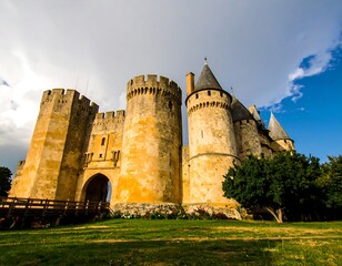 Fototapeta premium Ancient castle stands tall against a cloudy sky