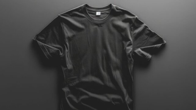 A lone black t-shirt hangs from a hook or nail on a wall, perfect for minimalist decor and fashion inspiration