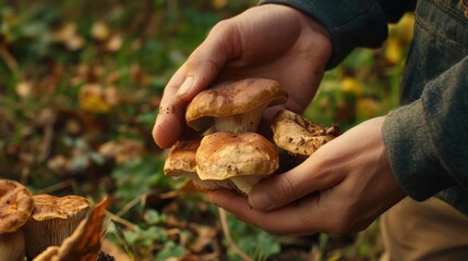 Wild mushroom foraging in the forest