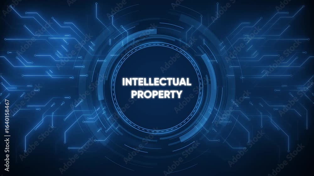 Aufkleber intellectual property displayed in a modern digital technological abstract background