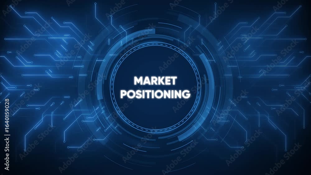Poster animated digital display showing market positioning in a futuristic blue interface