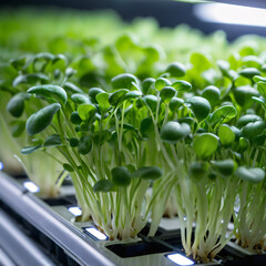 Obraz premium Macro shot of microgreens growing in hydroponic system