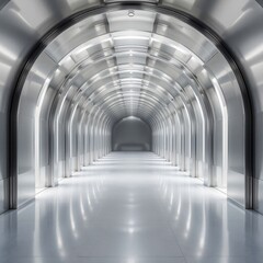 Fototapeta premium Modern Futuristic Silver Tunnel with Sleek Arches and Reflective Floor
