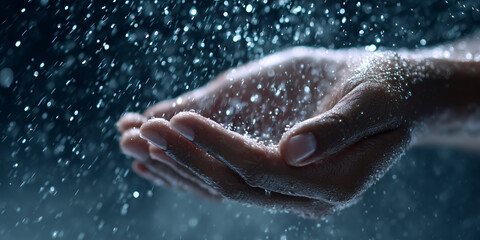 Fototapeta premium A close-up shot captures hands catching falling rain drops