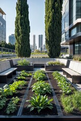 futuristic urban gardening with advanced technology for sustainable city environments and green architecture projects